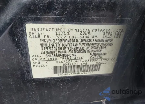 2011 Nissan Sentra 2.0Sr from USA, damaged, VIN 3N1AB6AP4BL640749